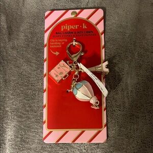 NWT Piper K Balloon Travel Suitcase Eiffel  Tower Bag Charm Key Ring